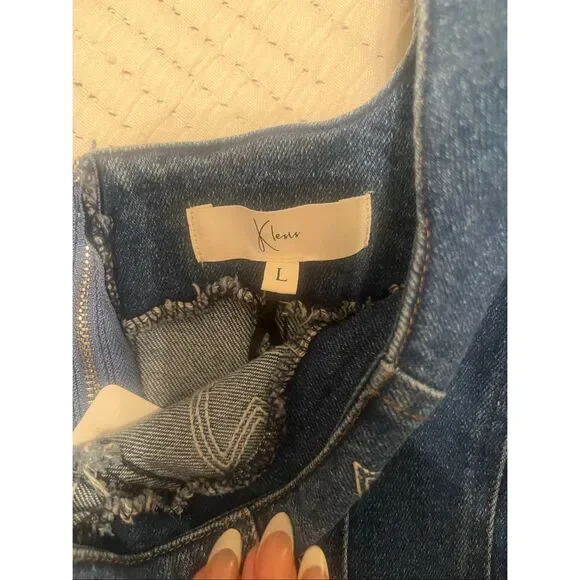 Western Denim Mini Dress Bodycon Square Neck Country Concert Cowgirl Size L  NEW - Picture 8 of 9